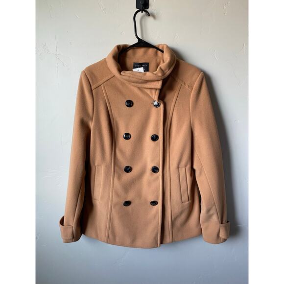 NWT Love Tree Camel Colored Double Breasted Pea Coat- Size Large - Picture 14 of 15